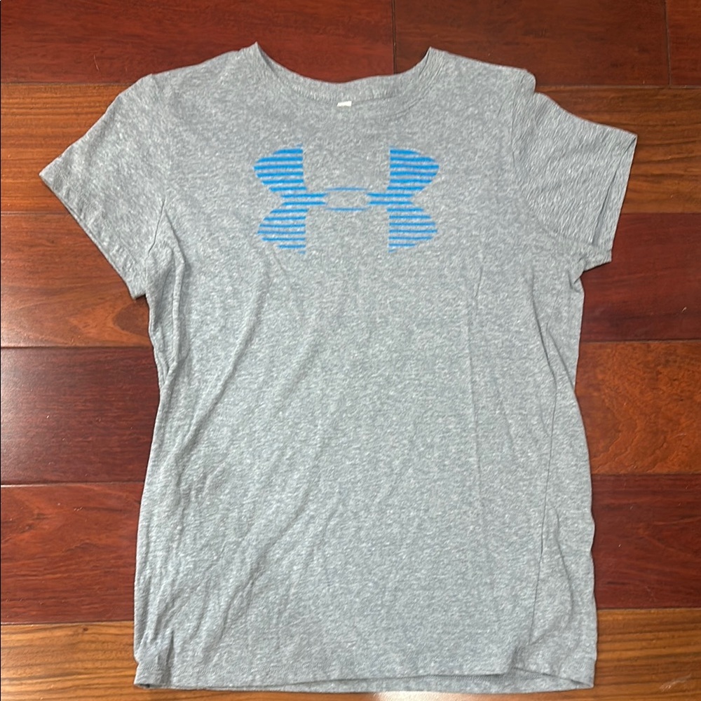 Under Armour Heather Gray Tee with Blue Emblem